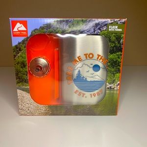 Stainless Steel Flask with Attached Cap and Funnel